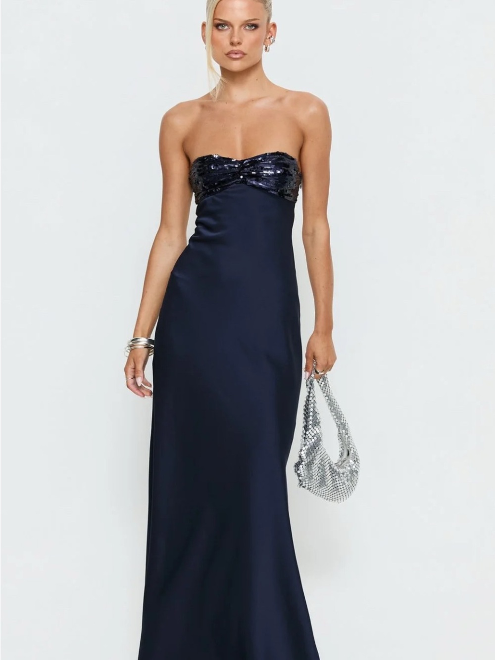 Princess Polly Navy Strapless Sequin Bust Evening Dress prom formal